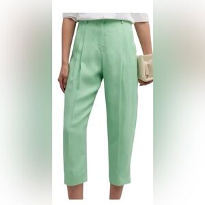Vintage Contempo Casuals Pleated High Rise Mint Green Linen Cotton Trouser Pants